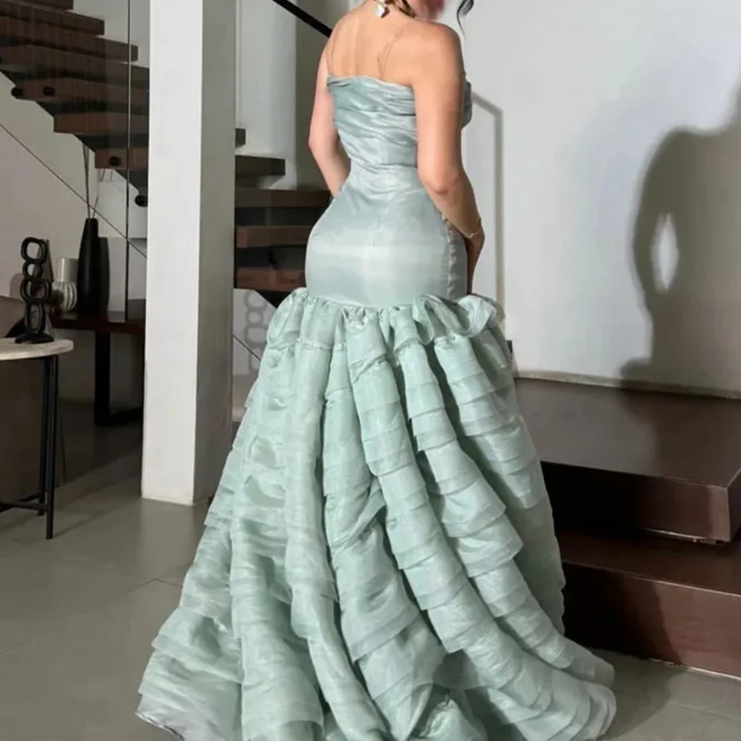 플리츠 우아한 플리츠 심플한 머메이드 정장 파티 드레스 여성용 긴 소매 없는 프로무 드레스 이브닝 드레스 맞춤 제작