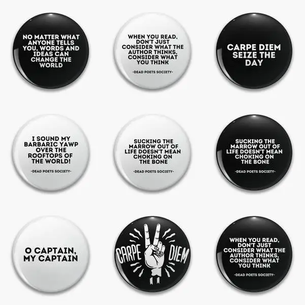 Carpe Diem Dead Poets Society Design Soft Button Pin Customizable Badge Brooch Lover Lapel Pin Cute Women Collar Metal Creative