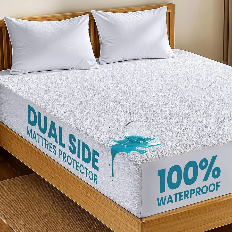 

Dual Sided Mattress Protector with Waterproof Terry Top and Side Panels Queen Size, Soft and Breathable Mattress Co er, Fitted S