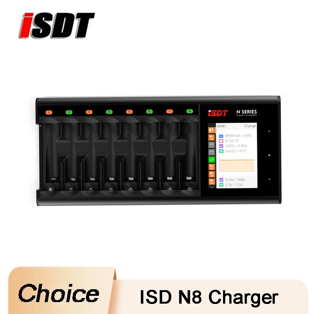 

ISDT N8 LCD Display Universal Battery Charger 8-Slot Speedy Smart Battery Fast Charger for Rechargeable Batteries AA AAA Li-lon