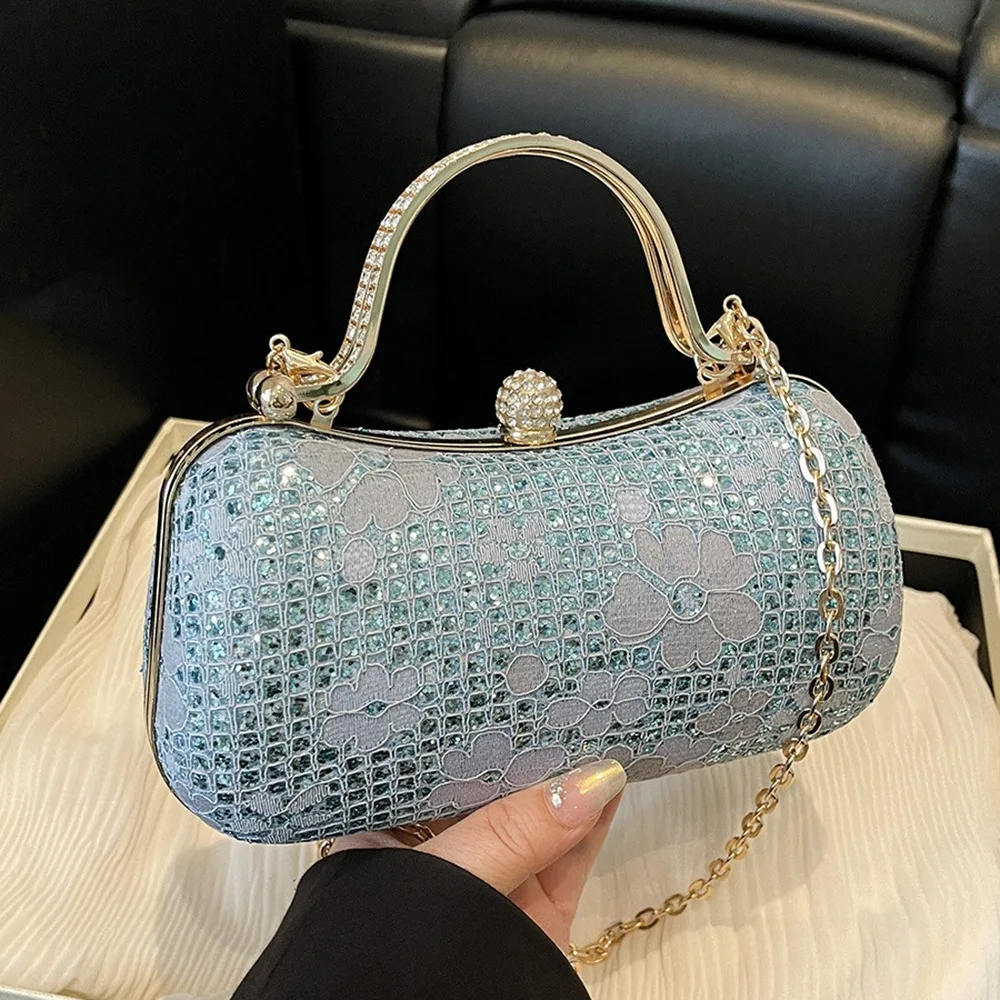 أنيقة فاخرة مساء مأدبة حقيبة لامعة حجر الراين صندوق حقيبة كتف زهرة معدنية مقبض علوي سلسلة حقيبة كروسبودي الزفاف #4