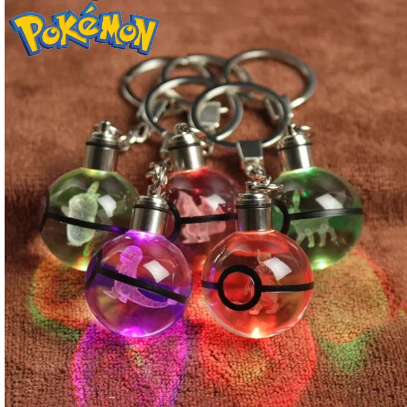 Porte-clés boule de cristal Pokemon pour enfants, Pikachu sculpté en 3D, boule plonger oyante, SLaura, Salamèche, pendentif Mew, jouet pour enfants, cadeau d'anniversaire