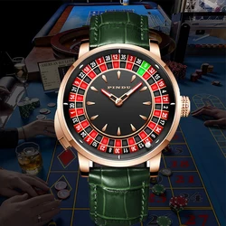 PINDU Player Series Mechanical Watches for Men European Roulette Game Dial Automatic Movement Funny Design Party  Watch