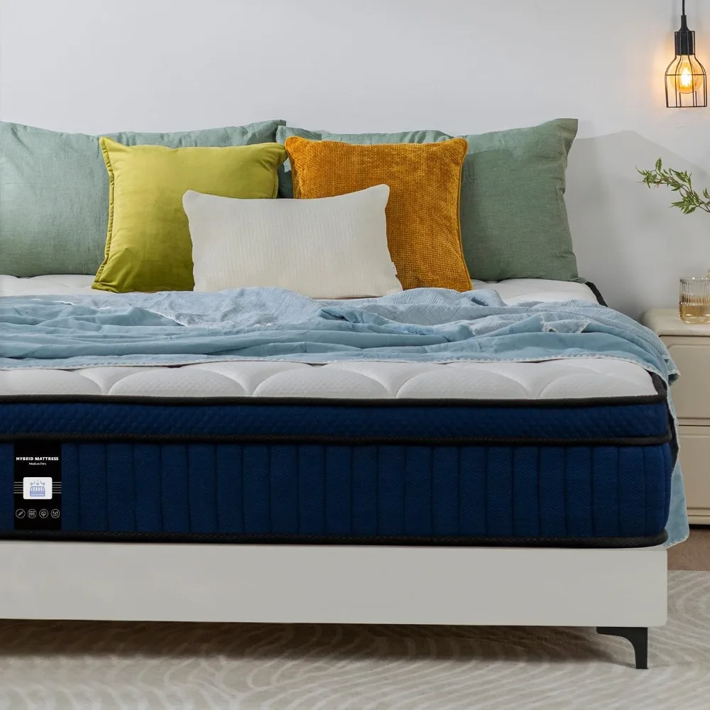 Queen Mattress, 14 Inch Queen Size Mattress in A Box, Hybrid Matterss with Gel Memory Foam and Pocket Spring, Mattresses