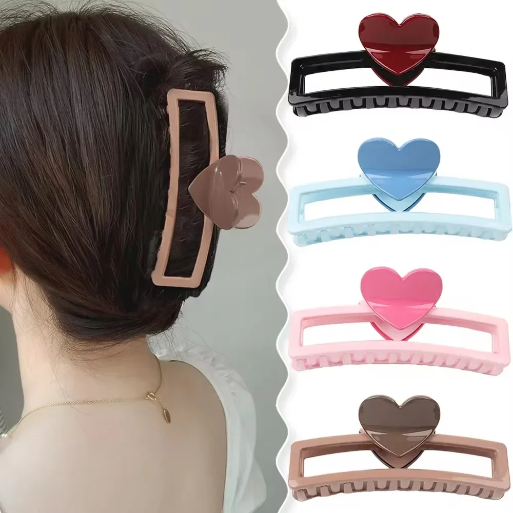 5.1in/3.3in Dopamine Colorful Love Heart artiglio per capelli geometrici per le donne Clip di squalo di grandi dimensioni accessori per capelli