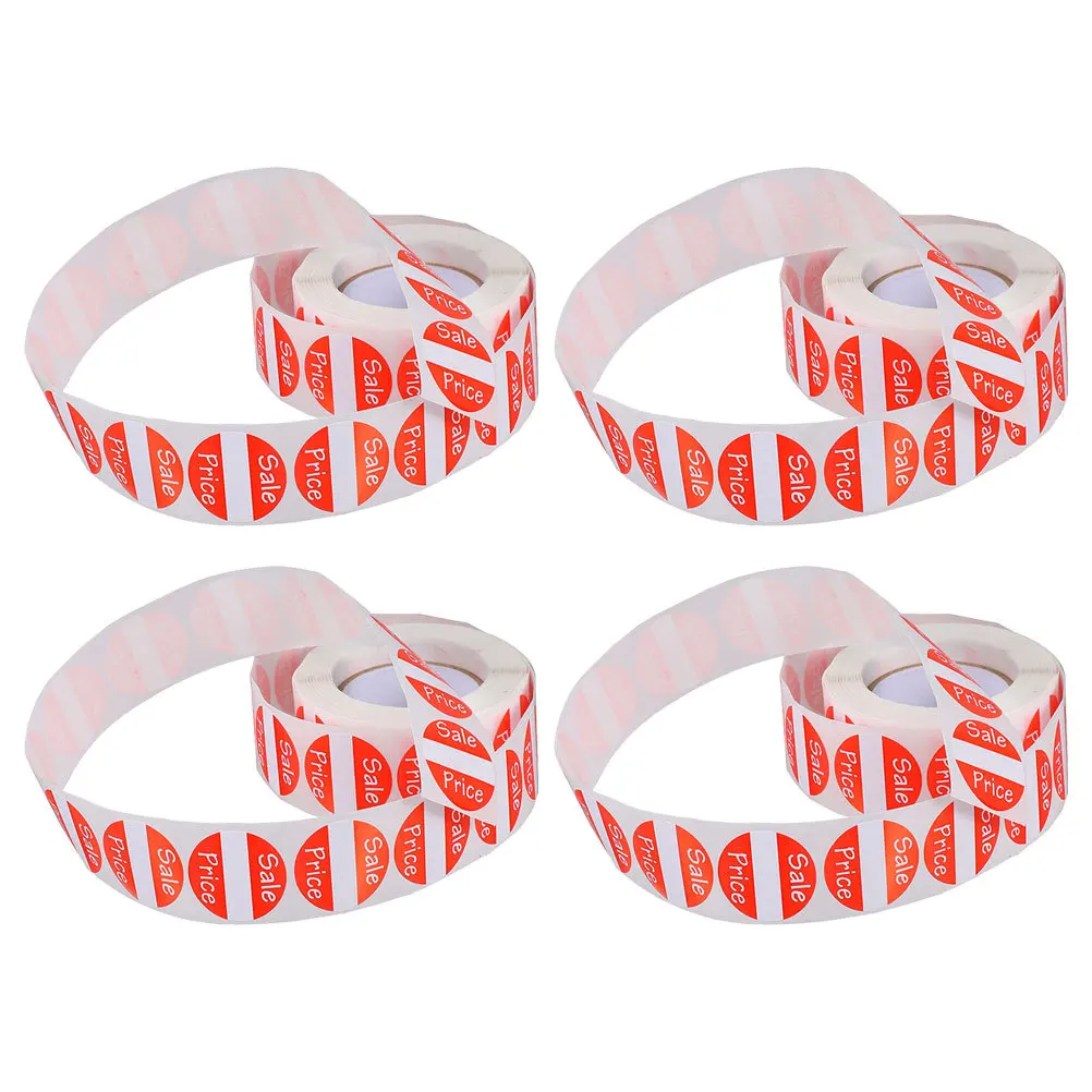 

4pcs 4 Rolls Sales Labels Round Pricing Stickers For Retail Stores Supermarket Sale Decals Self-Adhesive Price Tags