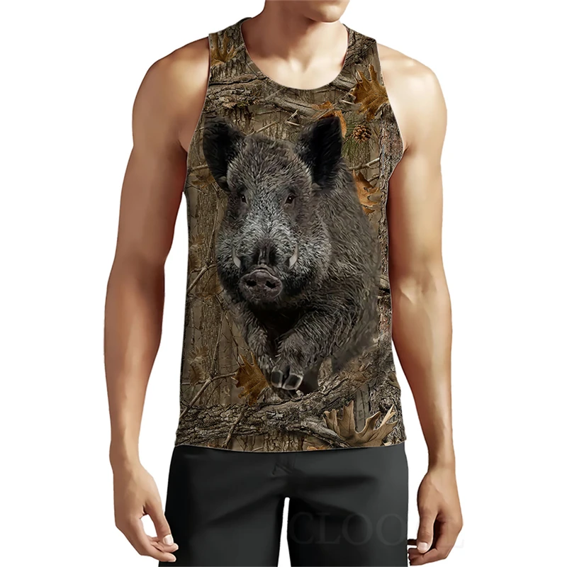 Camouflage Hunting Animals Wild Boar 3D Tank Tops Summer Leisure Men's Sleeveless T-shirt Fashion Street Women's Pullover Vest