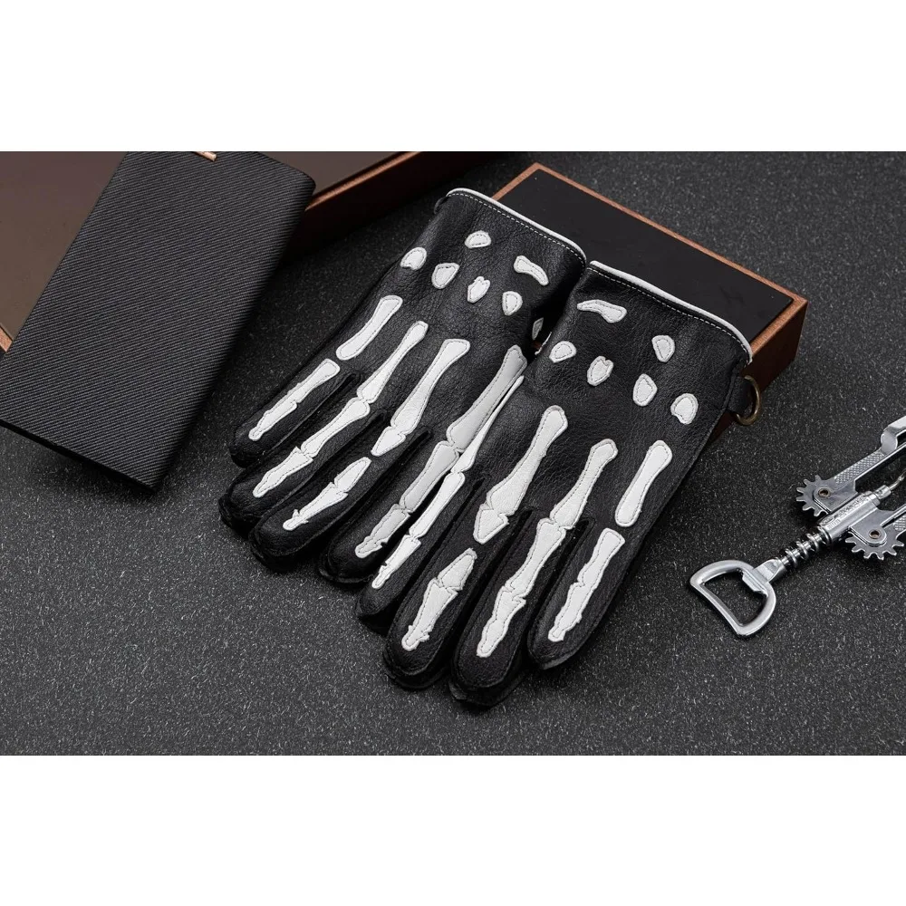 قفازات رجالية من جلد الأيل للدراجات النارية مع تصميم هيكل عظمي غير قابل للانزلاق لركوب الشتاء وراحة ركوب الدراجات #4