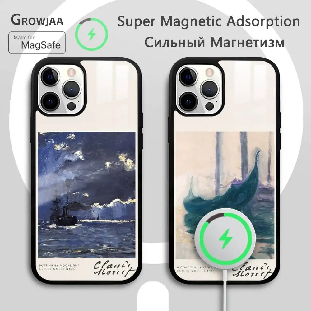 

Claude Monet Fashion Nordic Phone Case For IPhone 16 15 14 13 12 11 Pro Max Plus Mini Magsafe Mirror Wireless Magnetic Funda