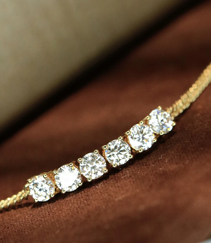 KUGG 100% 18K Yellow Gold Bracelet Luxury Shiny Style 1.55carat Real Natural Diamond Bracelet for Women High Party Jewelry