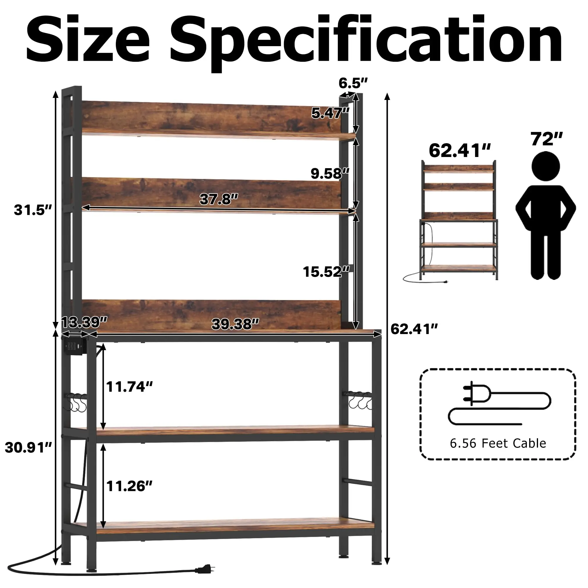 Kitchen Bakers Rack with Baskets,5-Tier Free Standing Storage Shelf Rack,Industrial Microwave Oven Stand,Metal Kitchen