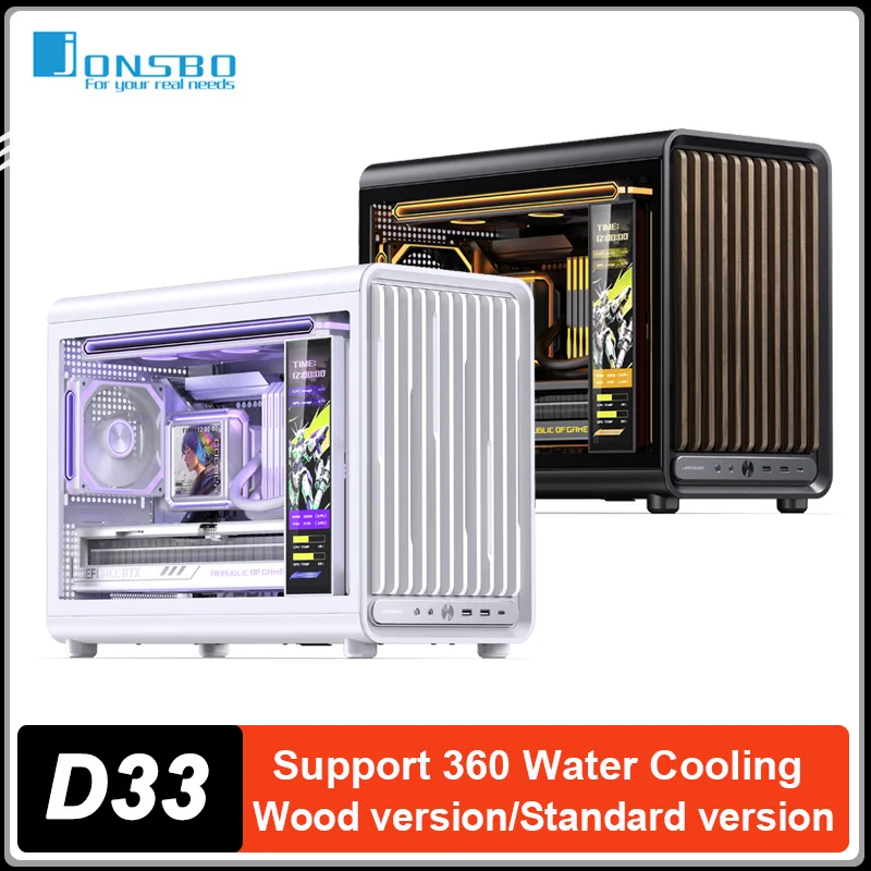 

JONSBO D33 MATX Desktop Computer Case Breathable vertical grille Glass side transparency Gaming Case 360 Water Cooling