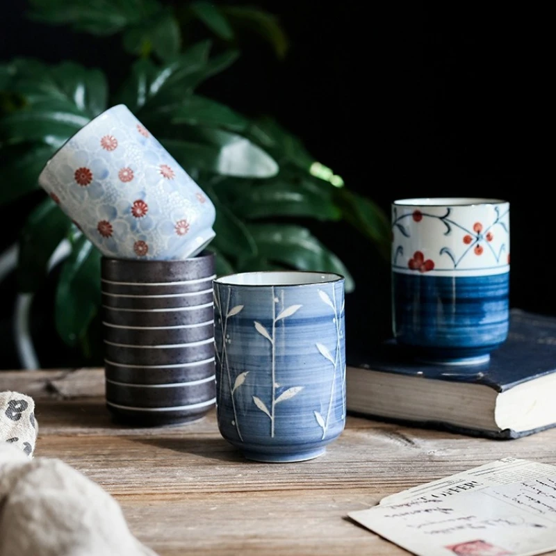 

Vintage Japanese Handmade Painted Tea Cup Home Kitchen Creative Straight Matcha Cup Office Ceramic Mug Tableware Coffee Mug Gift