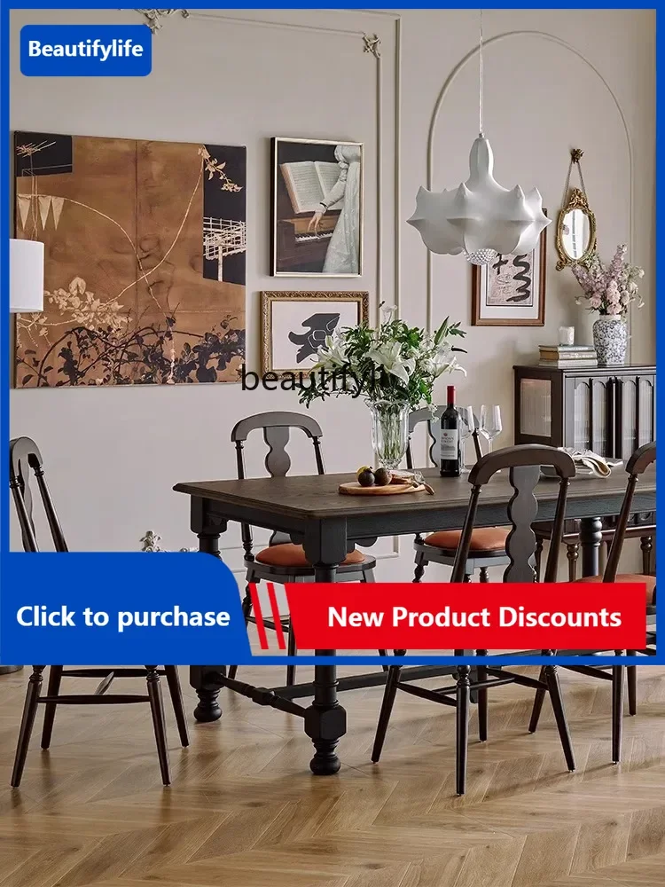 

C85 French Solid Wood Soft Bag Dining Chair Living Room Vintage Dining Table Armchair Light Luxury Armchair