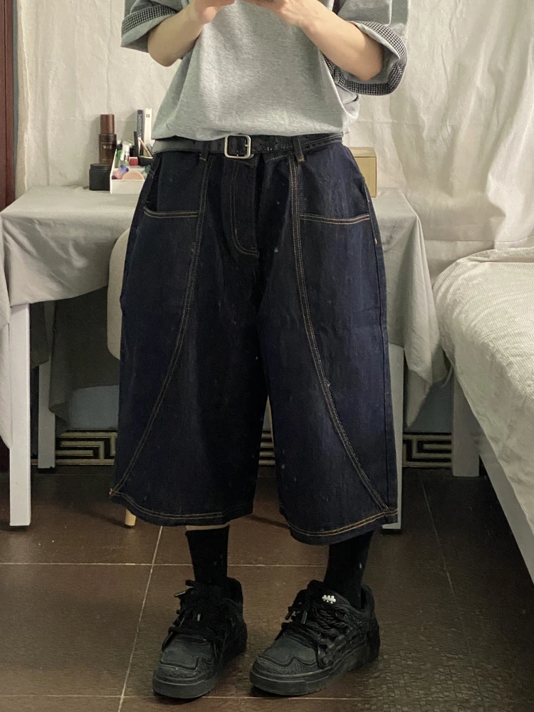 

Retro Heavyweight Waed Wide Leg Denim orts Men's Loose Casual Large Size Workwear Seven-Foot Pants Straight Tube Jeans