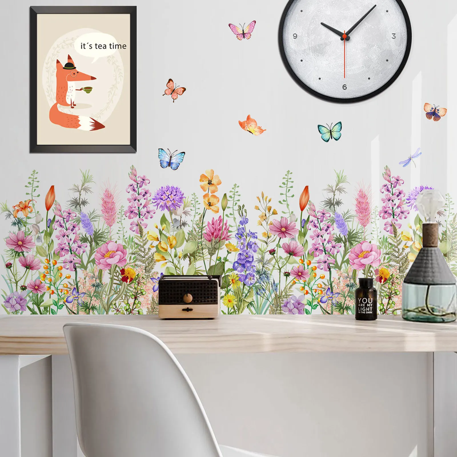 Office Home Colorful Flowers Butterfly Wall Stickers Electrostatic Paste Window Glass Paste Visible Decorative Wall Decoration