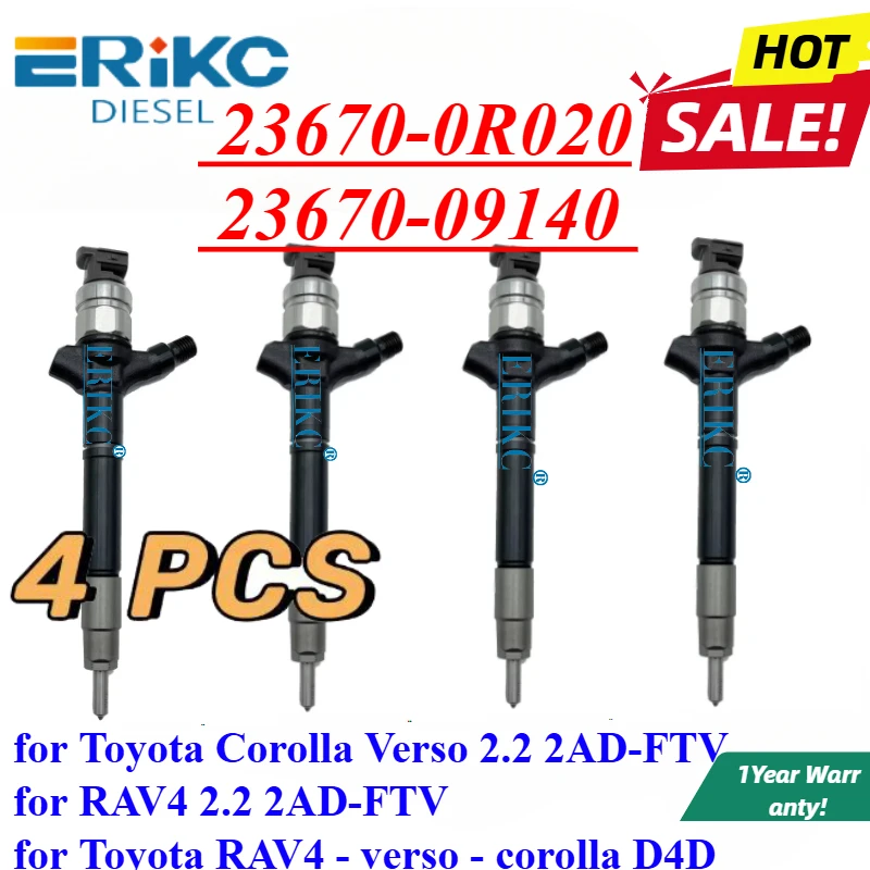 4PC 23670-0R020 23670-09140 Common Rail Fuel Injector 236700R020 for Denso Toyota Corolla Verso RAV4 2AD-FTV D4D 095000-6040