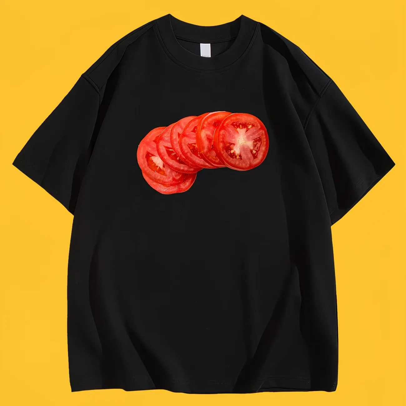 Aesthetic Tomato Slice T-Shirt Creative Fruit Graphic Tee Summer Short Sleeve Realistic Art Design Trendy Fashion Casual Tops