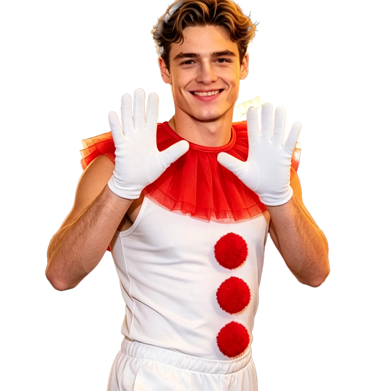 Halloween Clown Ruffled Tulle Faux Collar Gloves And 3pcs Pompoms Costume Accessories for Jester Themed Party Cosplay 4