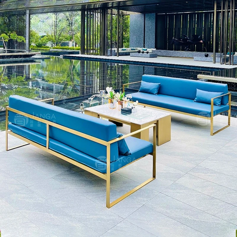 

Металлический комплект мебели для отдыха на открытом воздухе: диван, стол и стулья для сада, двора, виллы, террасы, отеля, гостевого дома, балкона, водонепроницаемый, с защитой от солнца.