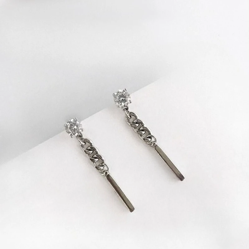 

925 Sterling Silver Zirconia Stud Earrings Fashionable Exquisite Chain Pendant Design Gift for Girls Elegant Jewelry for Women