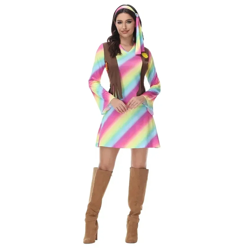 

Adult Retro 70s 80s Rock Disco Hippie Costume for Women Cosplay Halloween Carnival Party Dress Up