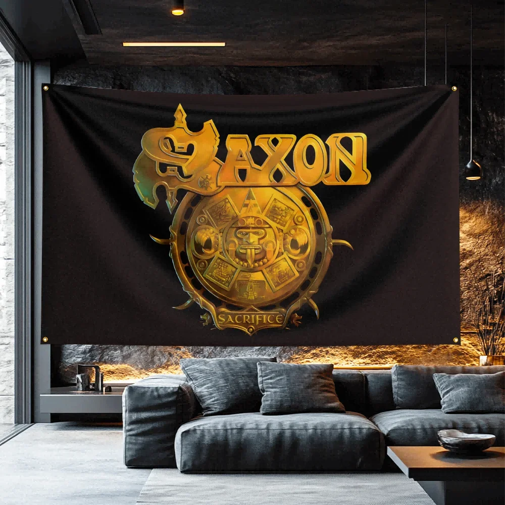 Saxon Inspired Retro Flag  Polyester Banner For Bedroom Wall Decor Vintage Music Lover