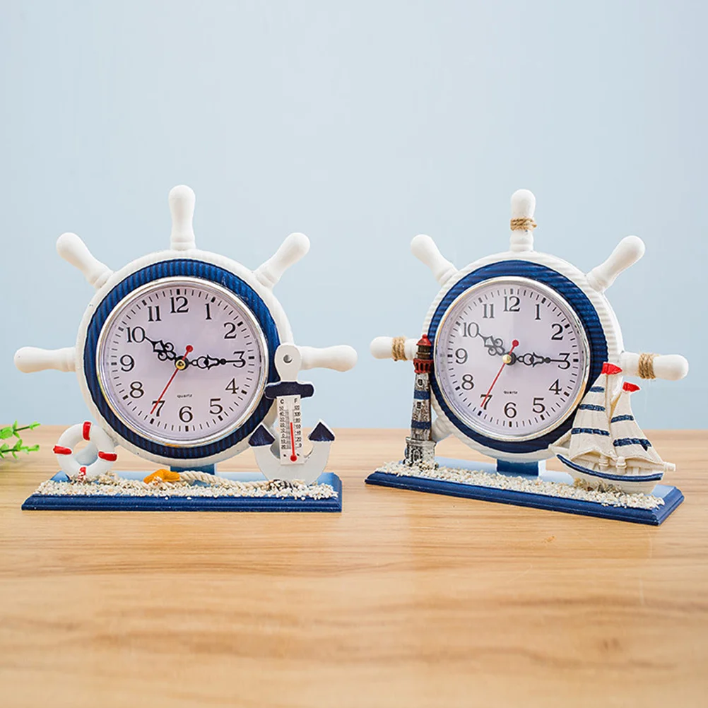 

1Pcs Nautical Style Clock Sailboat Artistic Silent Desk Clock Home Shop Bar Living Room Decoration Ocean Style Ornaments
