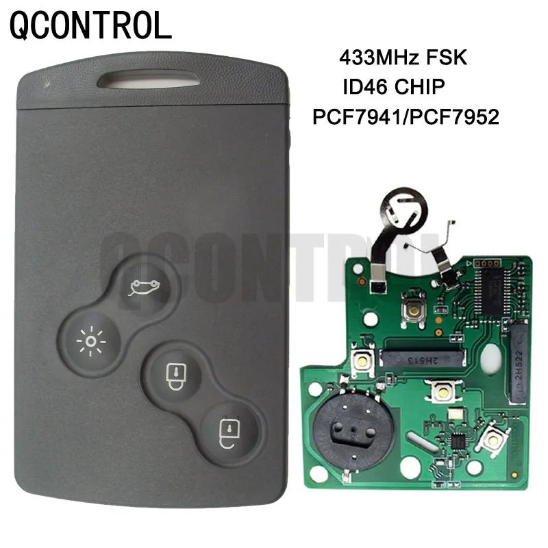 

Qcontrol 433MHZ4 Buttons Remote Key Smart Card Car Key Fob PCF7941 or PCF7952 Chip For Renault Megane Scenic Laguna Koleos Clio