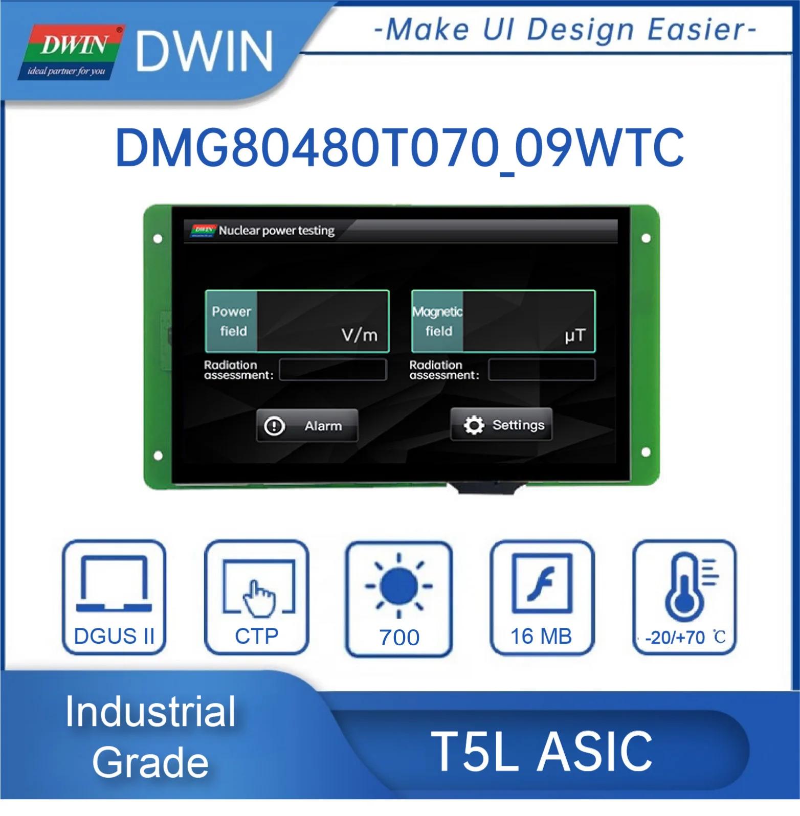 DWIN 7.0 Cal Highlight TFT LCD Display Module 800*480 HMI Industrial Grade Touch Panel Smart UART DMG80480T070_09W Arduino