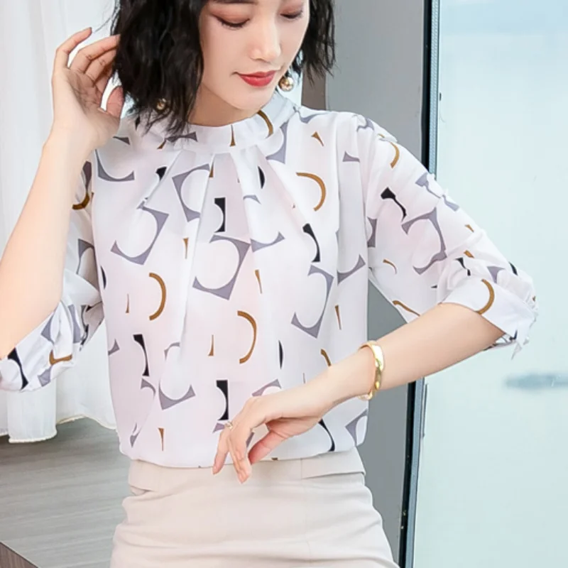 2023 Korean Summer Chiffon Blouse White Shirt Fashion Clothing Women Tops Casual Blouses Office Shirts Ladies Tops Blusas 2480