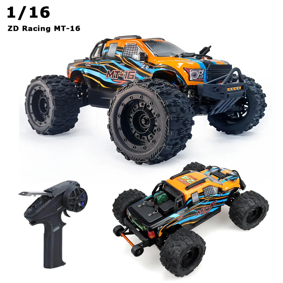 

1:16 ZD Racing MT-16 RC Car 4WD 2.4GHZ 4CH Remote Control Off-Road Car Brushless RTR 3600KV Motor 80Km/h Monster Truck RC Car