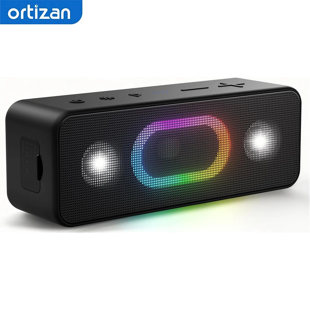 Ortizan S11 Tragbarer Bluetooth-Lautsprecher mit Lichtern, leistungsstarker kristallklarer Klang, IPX6 wasserdicht, ganztägige Spielzeit, TWS Paring, Kleiner kabelloser Lautsprecher für draußen,