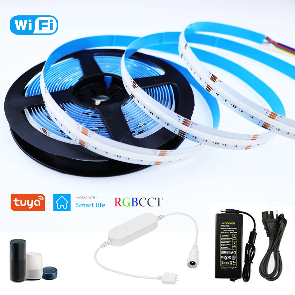 

WiFi RGBCW COB Led Strip 1m 2m 3m 4m 5m RGB+CCT Flexible Dimmable Light Full Kit Smart Life APP Voice Control for Alexa Google