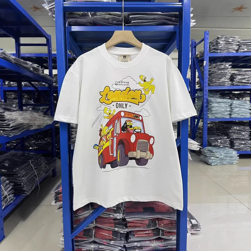 

Simpson Red Bus Prank 3D Logo Print Pure Cotton Vintage Short Sleeve Men's T-shirt Casual Loose Fit Outdoor Wear Spring Season