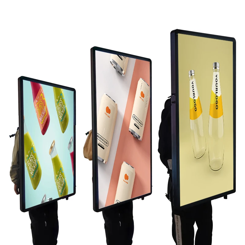 المحمولة LED في الهواء الطلق الإعلان ضوء مربع الترويجية تتحرك شاشة ديجيتال شاشة LCD على ظهره لوحة المشي البشرية