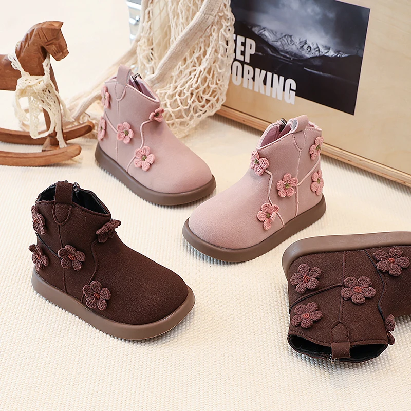 

Ботильоны для девочек с милыми цветами, детские короткие сапоги, универсальные осенние новые детские сапоги принцессы в корейском стиле, осень 202, элегантные