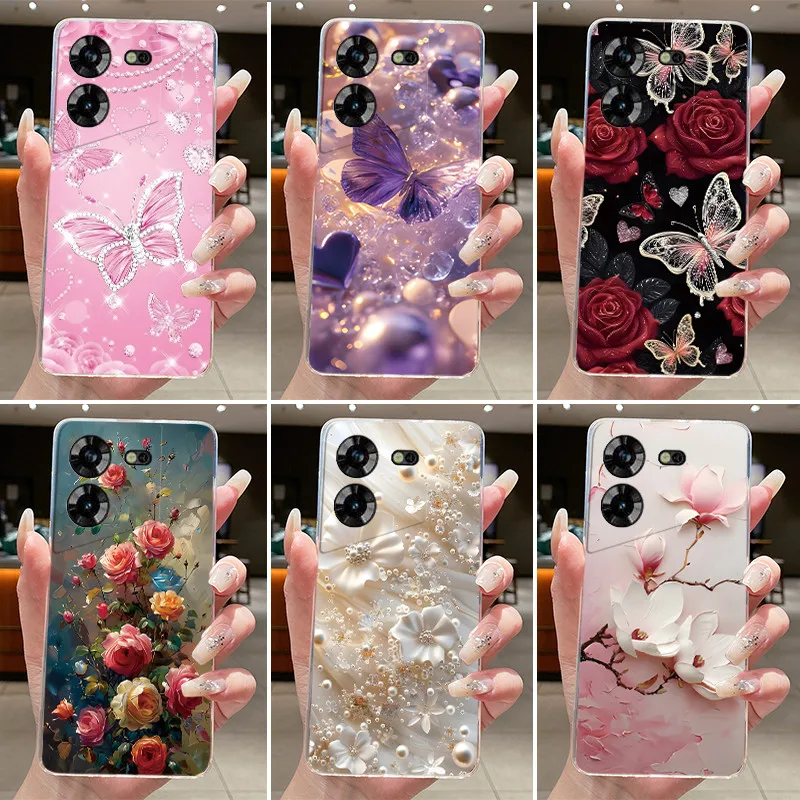 

Для Techno Pova 5 LH7n 5Pro LH8n Чехол для телефона Tecno Pova 5 Pro Прозрачный роскошный модный чехол с бабочками и цветами Мягкий силиконовый чехол из ТПУ