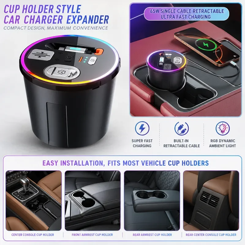 For Car Aromatherapy Docking Station Mobile Phone Super Fast Charging Charger Interior Modification Expander Car Water Cup