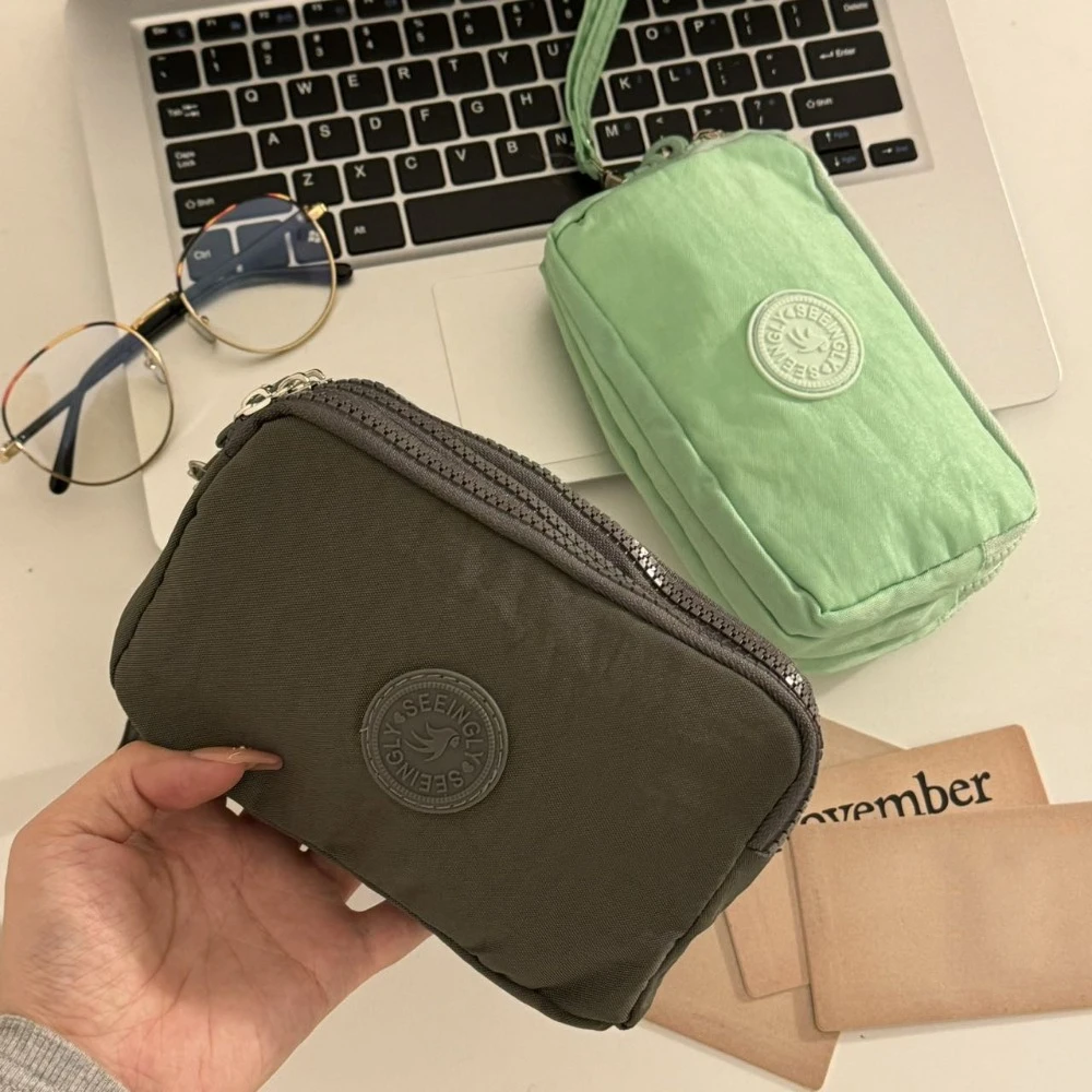 

Letter Short Zipper Coin Purse Large Capacity With Lanyard Simple Money Bag Lipstick Storage Bag Card Holder Nylon Phone Bag