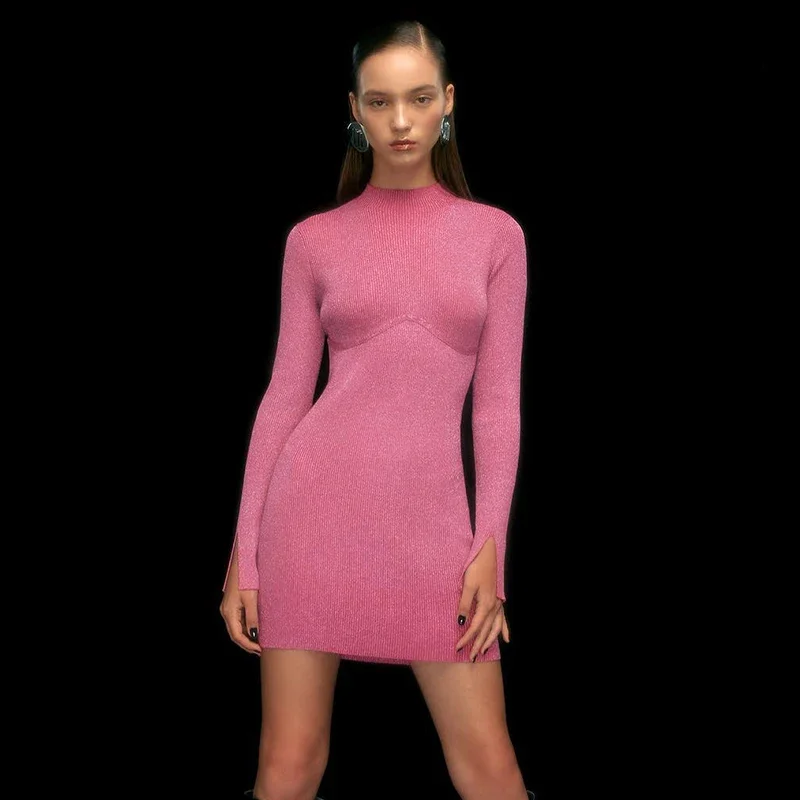 

Glitter Long Sleeve Mini Dress Sexy Backless Bodycon Night Club Dress Pink Birthday Dresses For Women 2023 2024