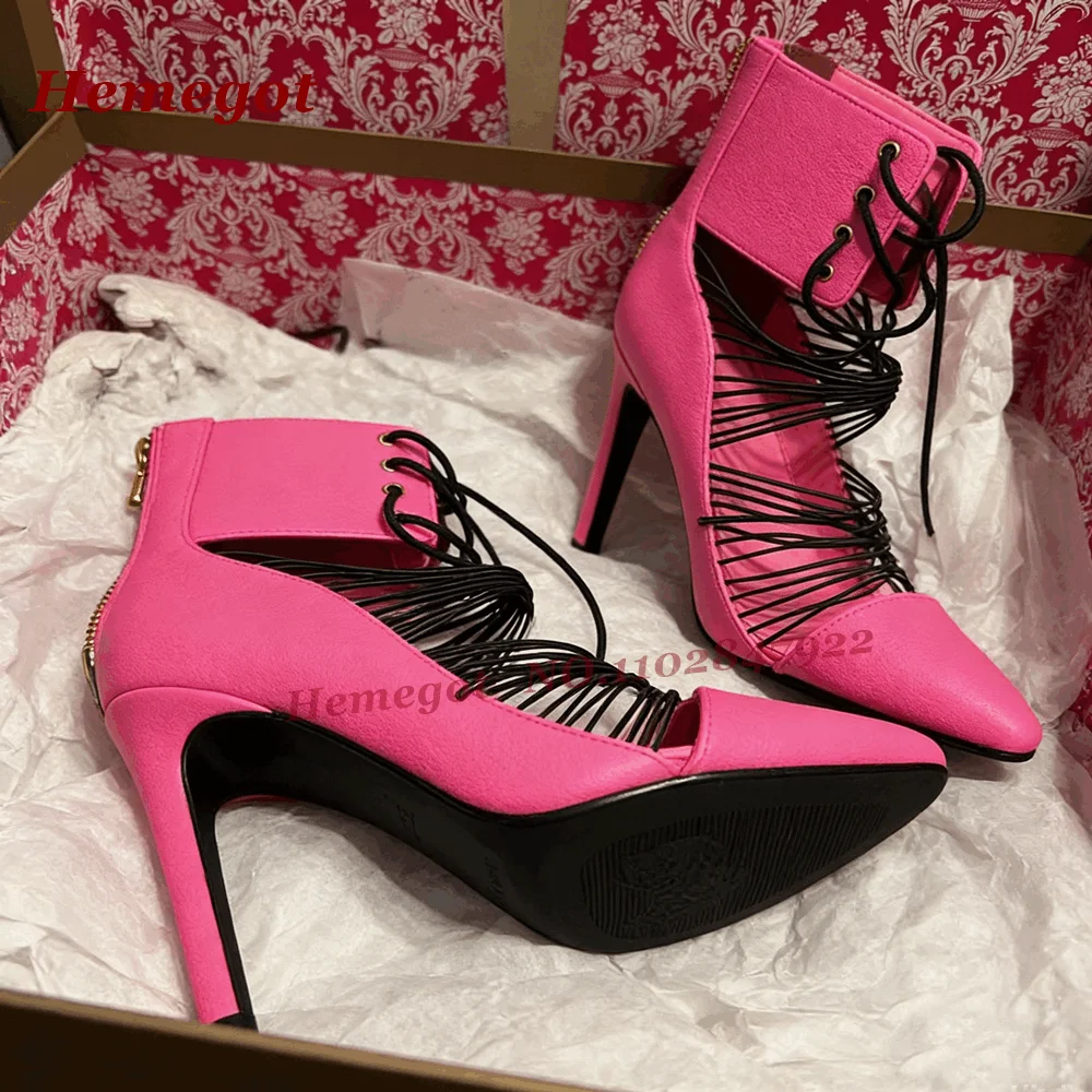 

Pink Straps Cut Out Pumps Pointy Toe Stiletto High Heels Women's Pumps Back Zipper Cross Tied Lace-Up Women's Sandals 2026 New