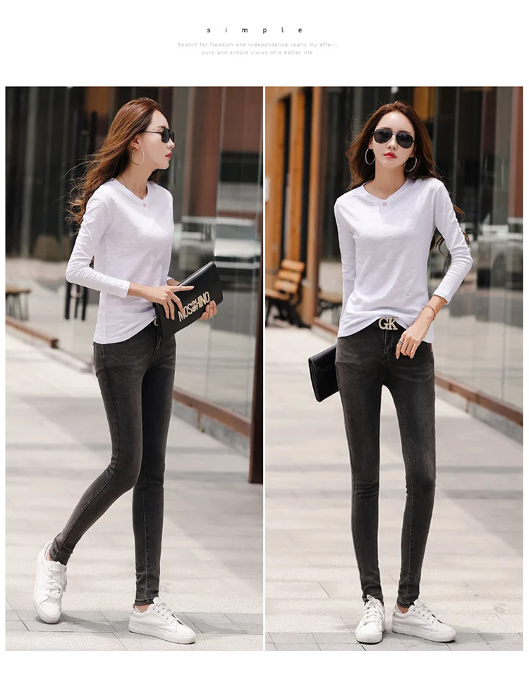 2026 Langarm Frühling Damen Slub-Baumwoll-T-Shirts mit Knöpfen, grüner V-Ausschnitt, einfarbiges T-Shirt, kaffeefarben, koreanische weiche, lockere Oberteile – Detail 19