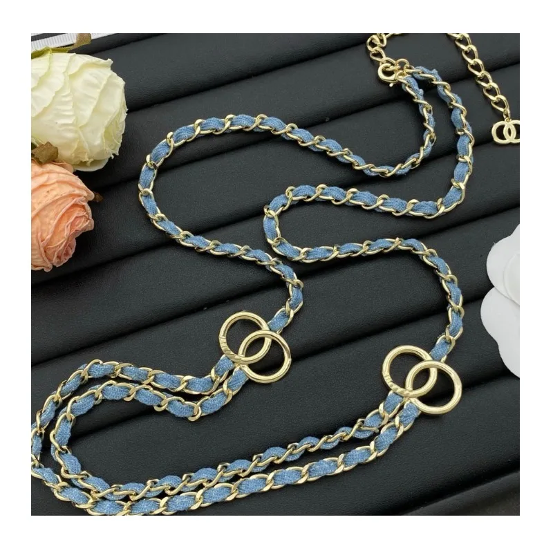 

New Real Shot Popular Denim Double Necklace Women's High-end Light Luxury Blue Denim Necklace