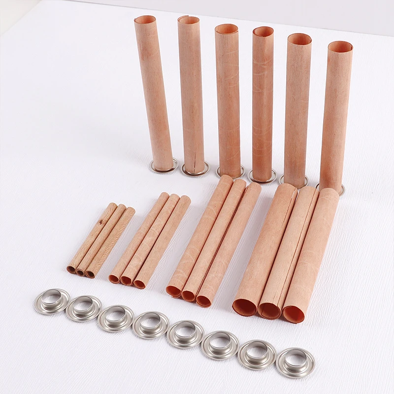 10 Pcs Wooden Candle Wicks Set Round Tube Natural Smokeless Wooden Candle Core Cylindrical with Base For DIY Candle Making Craft