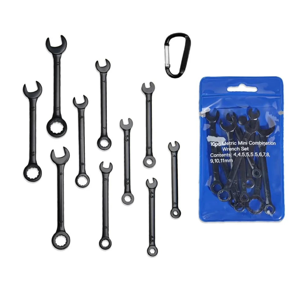 Open-end Tool Kit Metric Wrench Set Metric 4mm-11mm Compact Storage Tool Set D-ring Clip 45 Steel Rust Resistant