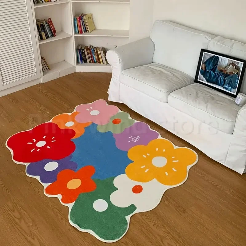 

Colorful Flowers Living Room Large Area Carpet Irregular Cute Girl Bedroom Carpet Minimalist Decoration Rug Plush Soft Rug Ковер