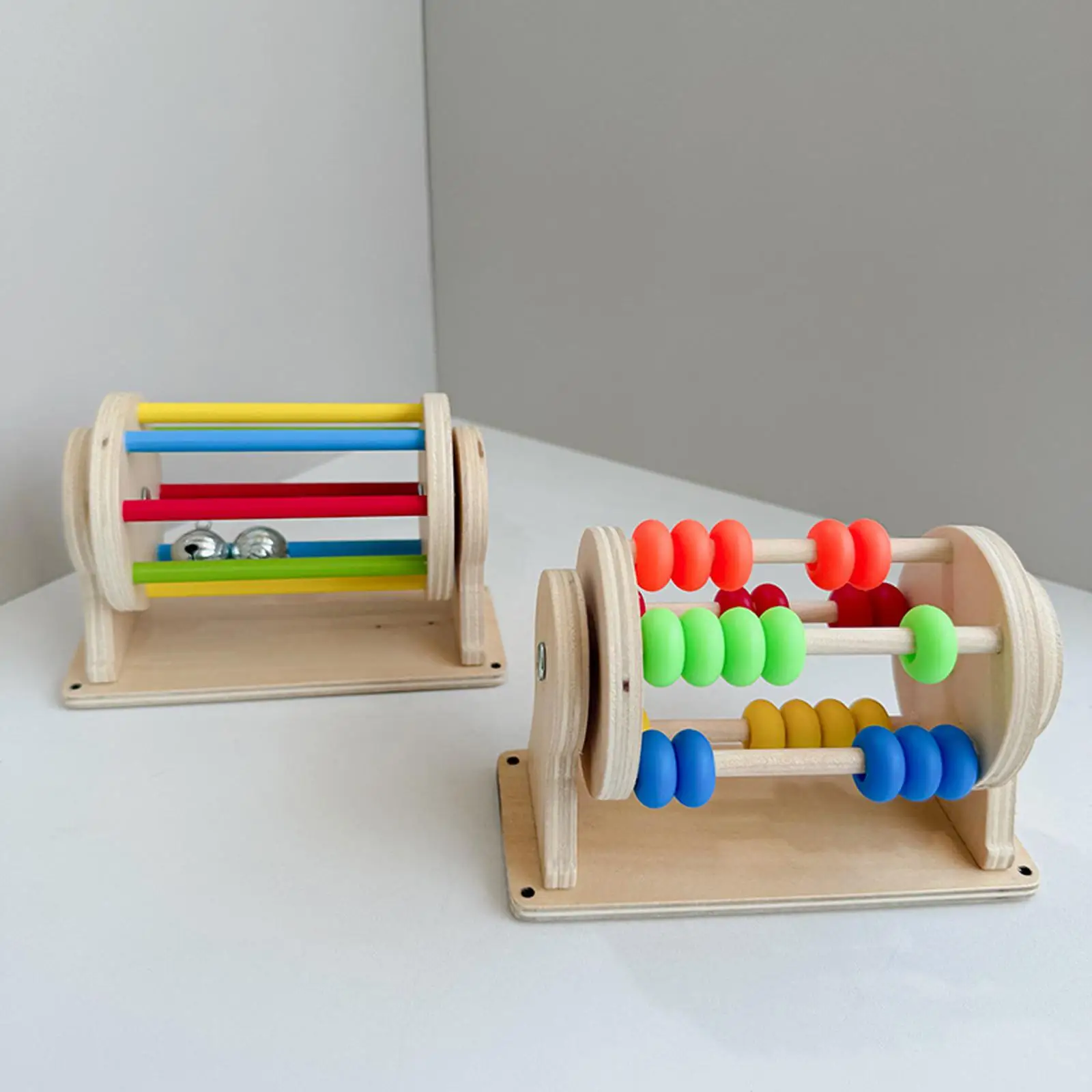 Wooden Rolling Drum Toy CrawlingEasy Grip Compact Lightweight Rotating Drum Toy Sensory for Car Birthday Restaurant