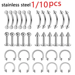 1/10pcs Stainless Steel Body Piercing Wholesale Jewelry Nose Ear Belly Lip Stud Eyebrow Bar 14G Piercing For Women