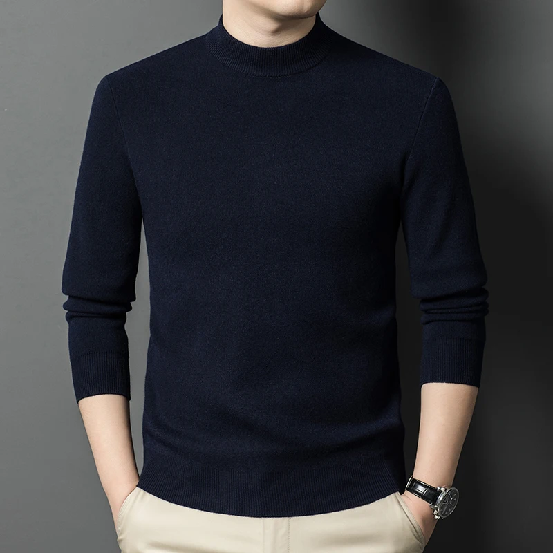 Зимний и осенний мужской кашемировый свитер с круглым вырезом и полувысоким воротником, свободная основа, повседневный вязаный свитер.